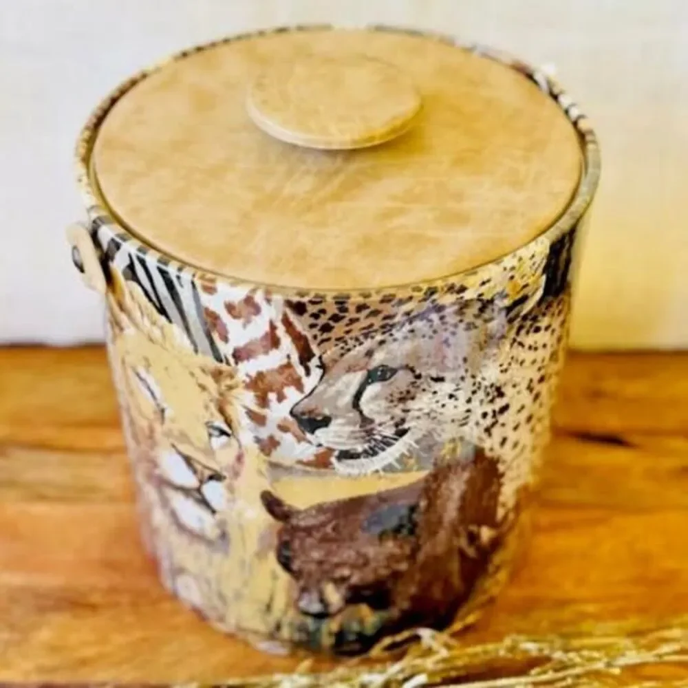 Vintage Safari, Lion, Leopard, Camel, Tiger, Bear Vinyl Bar Ice Bucket